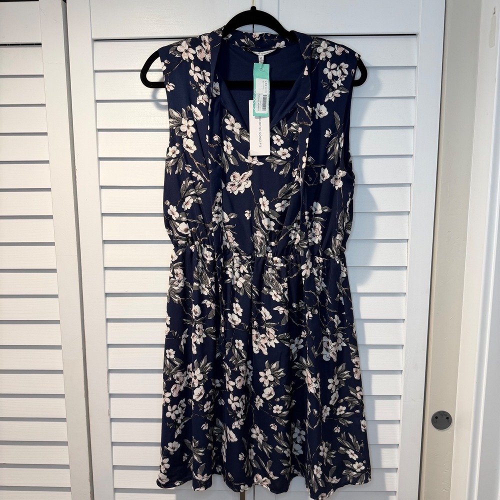 Collective Concepts Hollyn Dress‎ Navy Blue Floral Sleeveless XL Elastic Waist - Picture 14 of 14